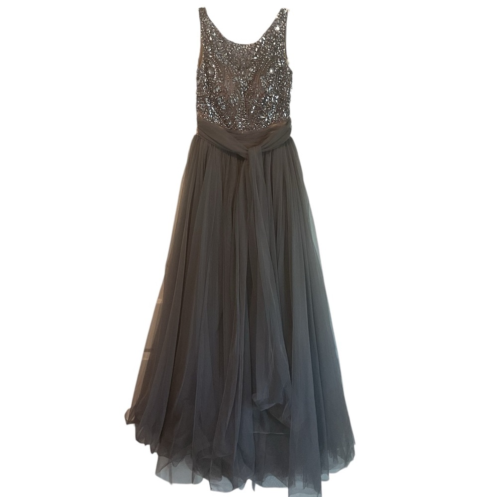 Sherri Hill Beaded Slate Gray Gown Maxi Dress Long Wedding Formal Prom Y2K, XS